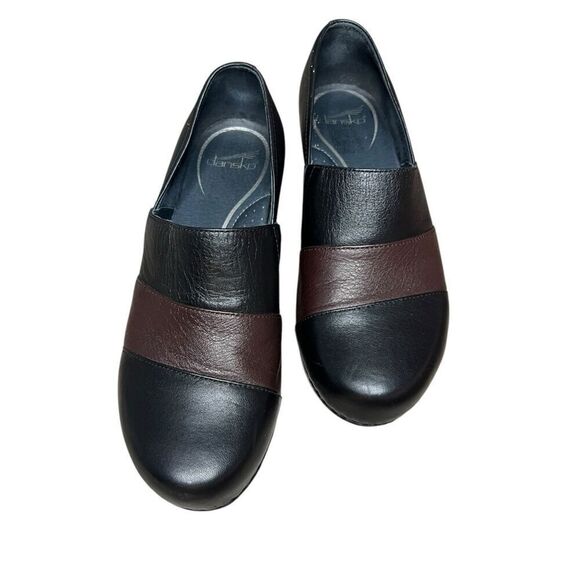 Dansko Women’s 9 Tenley Leather Clogs Black Brown Comfort Shoes - Picture 2 of 7